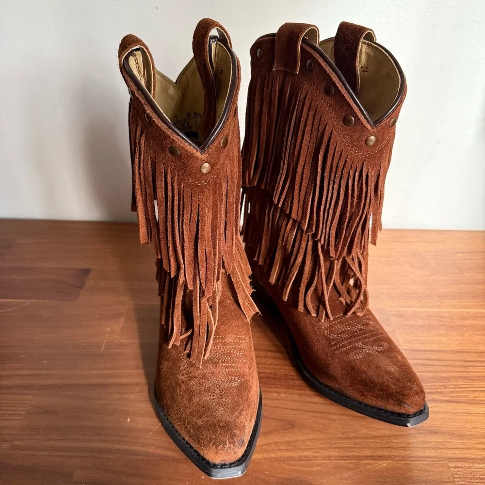 NWOB Smoky Mountain Girls Double Fringe Suede Cowboy Boots, size 1